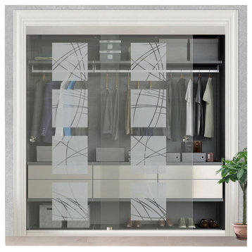 Frameless Sliding Closet Bypass Glass Door With Desing, 60"x80", Non-Private