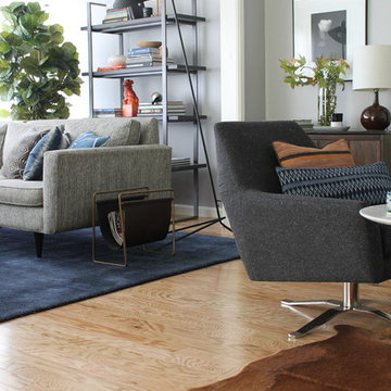 West Elm Lukas Swivel Base Chair, Cowhide Rug and Modern Light
