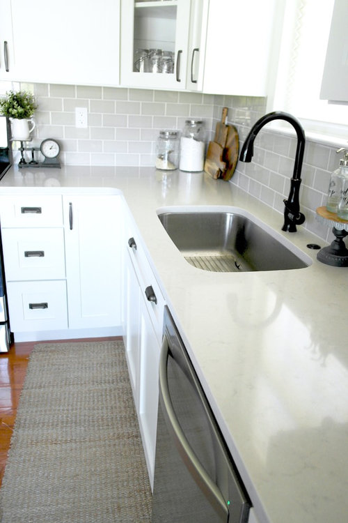 Kitchen Makeover - Barker Cabinets, Silestone Lagoon, H-Line tile