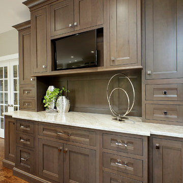 Perimeter Cabinets and Kitchen Desk with Cherry Finish, Quartzite Countertop