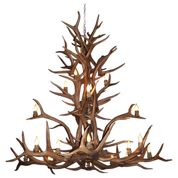 Reproduction Antler Elk Avalanche Chandelier, Xlarge, Rawhide Shades