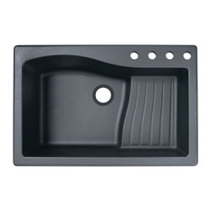 Swan 33x22x5.625 Granite Kitchen Sink, 4-Hole, Nero