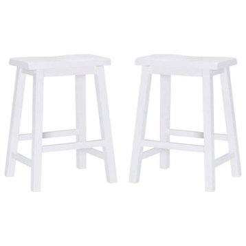 Home Square 24" Wood Counter Stool in White Finish - Set of 2