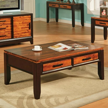 Contemporary Coffee Table, Hardwood Construction & Storage Drawers, Rich Cherry