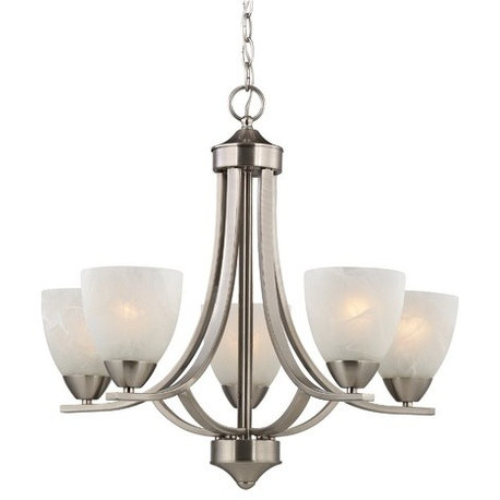 Satin Nickel Chandelier with Alabaster Glass Shades