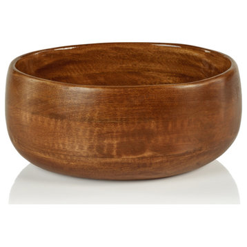 Prato Round Mango Wood Bowl in Walnut Enamel, 9.5" x 4.5"