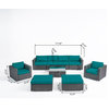 GDF Studio Cortez Sea Outdoor Wicker Furniture Sectional Sofa Set, Gray/Sunbrella Canvas Teal