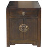 Chinese Dark Brown Round Moon Face End Table Nightstand