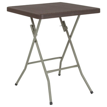 Flash Furniture 24" Square Plastic Folding Table in Brown and Gray