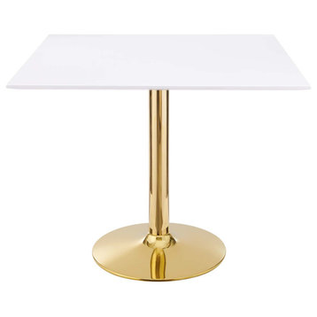 35" Dining Table, Square, White Gold, Metal, Modern Cafe Bistro Hospitality