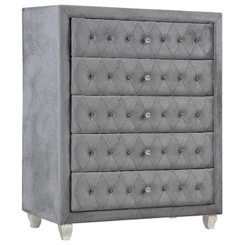 Coaster Deanna 5-drawer Velvet Upholstered Rectangular Chest Gray