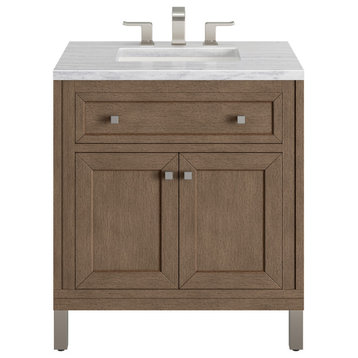 Chicago 30" Single Vanity Whitewashed Walnut, Arctic Fall Solid Surface