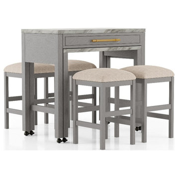 Furniture of America Ficus Wood 5-Piece Nested Counter Dining Table Set in Gray