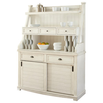 Cayla Buffet with Hutch in Antique White with rub through heavy distressing