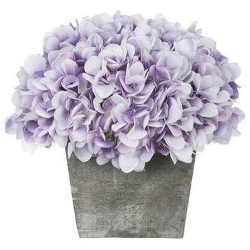 Artificial Lavender Hydrangea in Grey-Washed Wood Cube