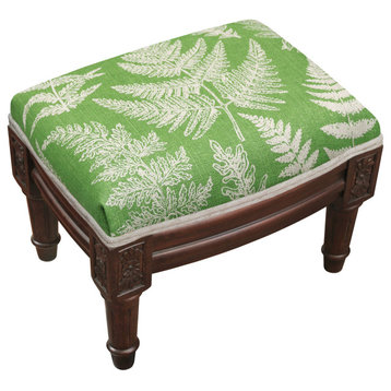 Fern-Aqua, Linen Upholstered Footstool, Jade Green