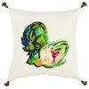 White Green Embroidered Artichoke Throw Pillow