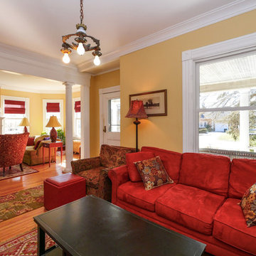 Family / Great Room - New Windows in Older Home in Southold - Green Exterior / W