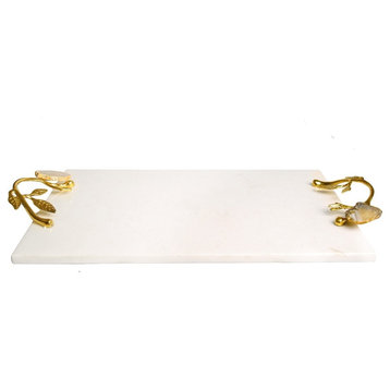 Classic Touch Marble Challah/Cheese Tray With Agate Stone Handles - 16.25"L