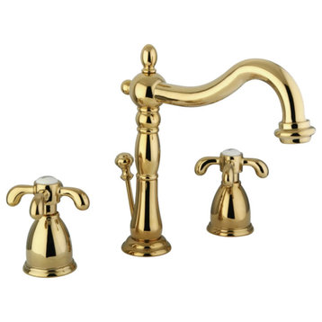 French Country Bathroom Faucet, Curved Spout & 2 Curved Crossed Handles, Brass