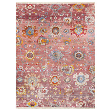 Hauteloom Persian Vintage Floral Area Rug - Grey, Pink, Colorful - 8'10"x12'10"