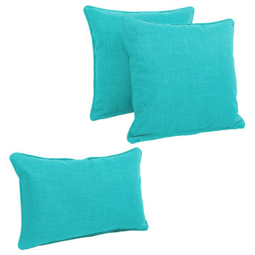 Blazing Needles Indoor/Outdoor Spun Polyester Throw Pillows, Set of 3, Aqua Blue