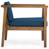 GDF Studio Blake Outdoor Acacia Wood Club Chairs, Set of 2, Teak Finish/Dark Teal