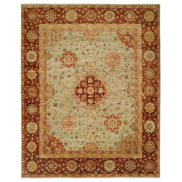 Antalya Hand-Knotted Rug, Pale Pistachio and Hopi Clay, 4'x6'