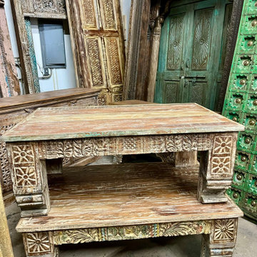 Rustic Hand Carved Mogul Interior Coffee Tables – Statement Furniture for Timele