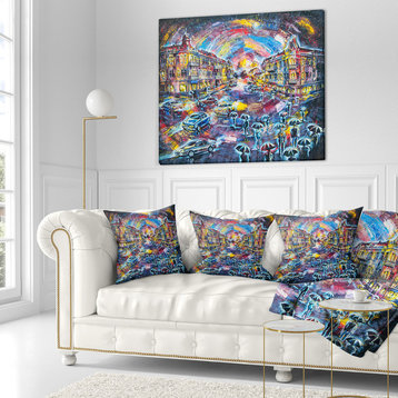 Surreal City At Night Cityscape Throw Pillow, 18"x18"