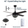 42" Dimmable Reversible Crystal Ceiling Fan With LED Light, Remote Control, Black