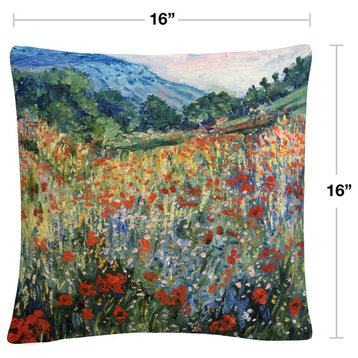 Masters Fine Art 'Field Of Wild Flowers' 16"x16" Decorative Throw Pillow