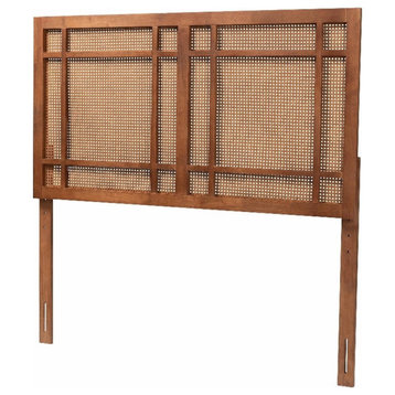 Pemberly Row Ash Walnut Finished Wood Queen Size Headboard with Rattan