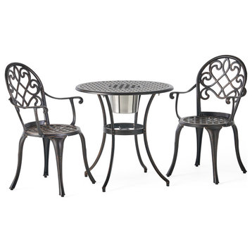 GDF Studio Palermo 3-Piece Copper Cast Aluminum Bistro Set with Ice Bucket