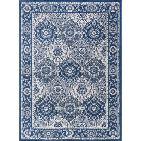 Newcomb Traditional Oriental Navy Rectangle Area Rug, 7.6'x10'