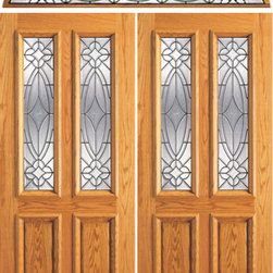 Pre-hung Mahogany Twin Lite Front Double Door Transom - Front Doors