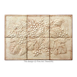 12x18 Grapes & Leaves handmade tile mural &mdash; Fine Art Tileworks - Tile Murals