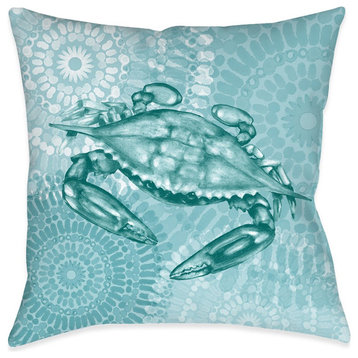Sea Life Medallion Crab Outdoor Decorative Pillow, 18"x18"