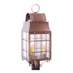 Saving Shepherd - Outdoor Colonial Post Lantern With Handmade Bars, Antique Copper - Post Lights