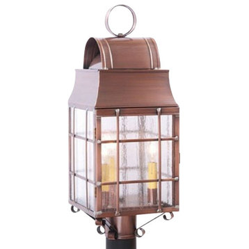 Outdoor Colonial Post Lantern With Handmade Bars, Antique Copper