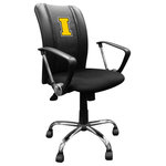 Dreamseat - Iowa Hawkeyes Block I Task Chair With Arms Black Mesh Ergonomic - The Curve Chair is perfect for your home office or poker table. Designed with an ergonomic curved back and a commercially rated base the Curve is designed for hours upon hours of comfortable and maintenance free use. The patented XZipit system provides endless logo options on the front of the chair and allows you to showcase your favorite team or interest.