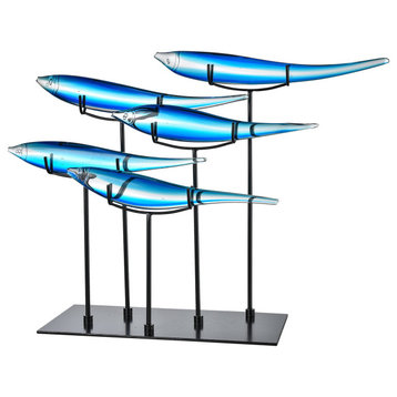 5 Blue Fish Handcrafted Art Glass Figurine