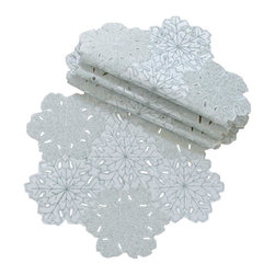 Xia Home Fashions - Shimmer Snowflake Embroidered Collection Cutwork Doily, 12" Round, Set of 4 - Placemats