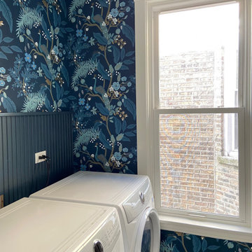Rifle Paper Co wallpapered laundry room