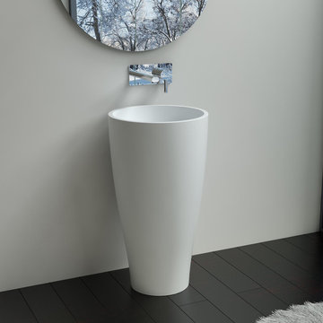 ADM Circular Freestanding Pedestal Sink, White, 18"
