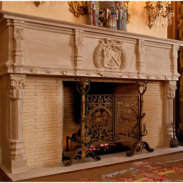 Scottish Castle Carved Limestone Mantel and Surround