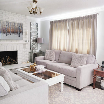 Gorgeous Modern Living Room with Gray Pinch Pleat Curtains