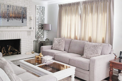 Gorgeous Modern Living Room with Gray Pinch Pleat Curtains