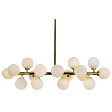 The Broadway Brass and Frosted Glass Globe Rectangular Chandelier, Brass