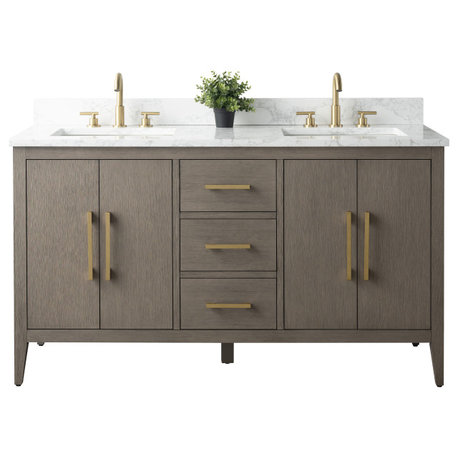 Vanity Art Bathroom Vanity With Sink, Driftwood Gray, 60", Double Sink, Golden Brushed